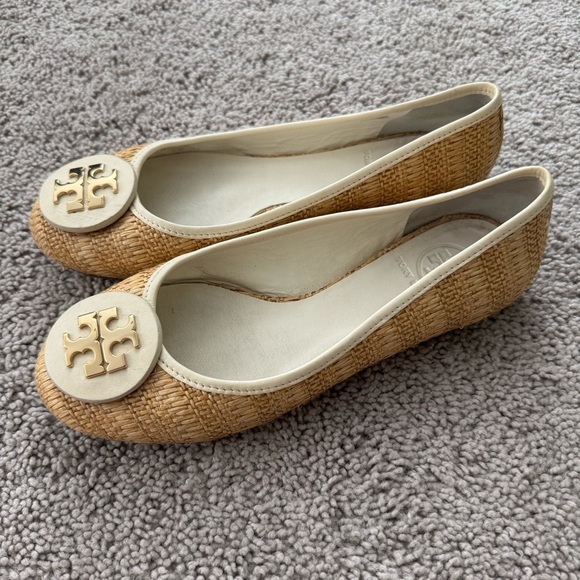 Tory Burch Flats Size 7 Reva Raffia Straw Woven Leather Ballet Slip On - Picture 3 of 11